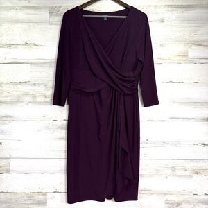 CHAPS Womens Purple V Neck 3/4 Sleeve Stretchy Faux Wrap Over Knee Dress Size XL